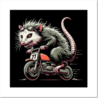 Possum Riding a Minibike Motorcycle Posters and Art